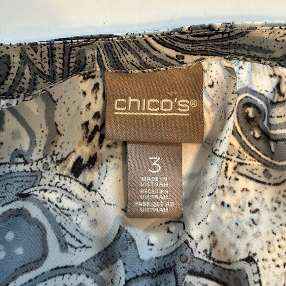 Chicos Gray Paisley Top Size 3 (Womens XL) Long Sleeve Career Blouse Preppy - Picture 6 of 8